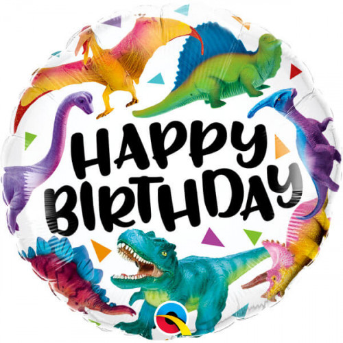 COMPLEANNI: PALLONCINO MYLAR 18 HAPPY BIRTHDAY CON GIROTONDO DI DINOSAURI